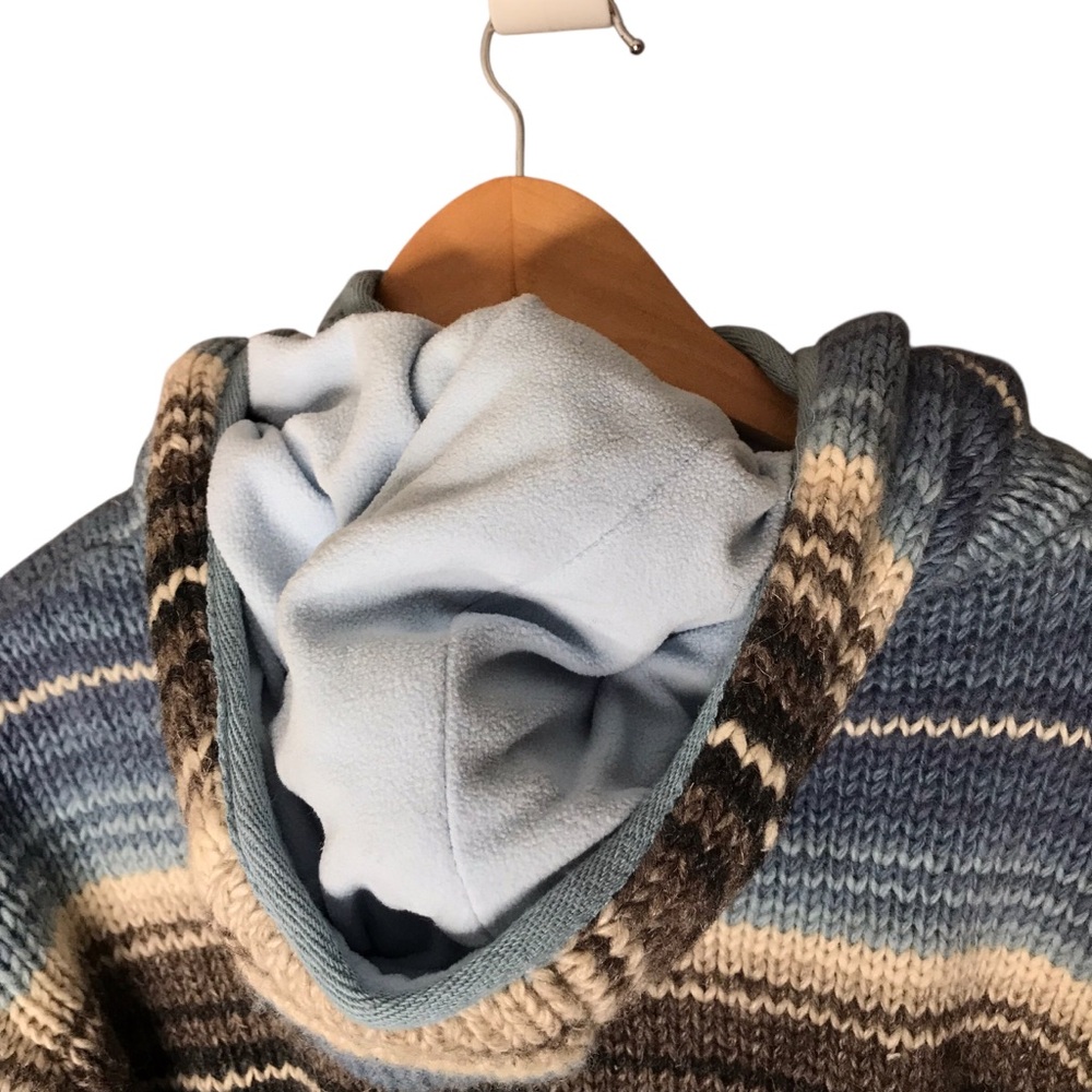 Laundromat Striped Blue Brown Cream Full Zip Wool Sweater Jacket Unisex Large - Picture 9 of 11